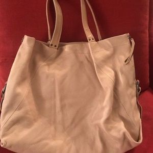 beige leather tote bage